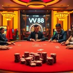 Experience the thrill of VN88 at a luxurious poker table surrounded by excitement.