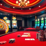 Experience the thrill of betting at sunwin.loans with a vibrant casino scene featuring a roulette wheel and poker table.