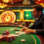 Experience the thrill of gaming at i9bet with vibrant casino scenes featuring poker tables and roulette.