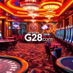 Excited players enjoying G28 com gaming experience with vibrant casino elements.