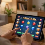 Engaging moment of Game Tài Xỉu online gameplay on tablet in cozy living room