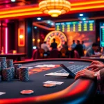 Action-packed casino scene showcasing players at the poker table, enhancing excitement for https://urr88.com/.