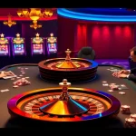 Experience the thrill of gambling at f168biz.com with vibrant casino scenes showcasing poker tables and slot machines.