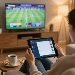 Betting on Net88 sports events using a mobile app in a cozy home setting.