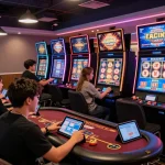 Engaging online gambling scene with players enjoying 789club virtual casino games on their devices.