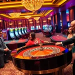 Players engaging at an HB88 roulette table in a vibrant casino atmosphere.