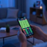Engaged player using ug88 mobile app for live sports betting, showcasing real-time odds and game statistics.