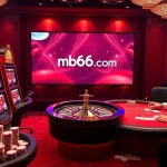 Engage in thrilling gameplay at mb66-t.com with luxury casino visuals featuring cards, chips, and roulette.
