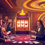 Players enjoy the thrill of winning at the qqalfa slot machine in a luxurious casino atmosphere.