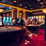 Experience open88 excitement at a luxury casino with engaging players at a roulette table.