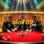 Action-packed casino scene with players at nhà cái alo789 poker table and vibrant gambling elements.