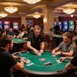 Engaged players strategizing at a poker table in an upscale casino setting with 789win 37 focus.