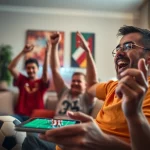 Socolive fan watching a live football match on a tablet in a cozy setting