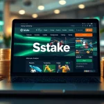 הגדרת הימורים מקוונים המציגה את פלטפורמת Stake סוכן עם מטבעות קריפטו ופריטי הימור.