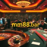 A vibrant casino scene featuring roulette, poker, and slot machines, showcasing the excitement of https://mm88.bar/ betting.