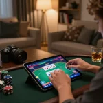 Engaging online poker session showcasing a player on https://fc88.zone with colorful game interface in a cozy living setting