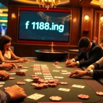 Experience thrilling poker action at f168.ing with vibrant chips and luxurious casino tables.