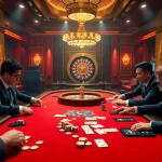 Betting odds tỷ lệ kèo highlighted in an exciting casino scene with poker players.