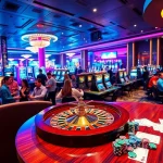 Engaging scene of gamblers enjoying a vibrant game floor at nhà cái ee 88.