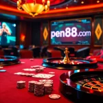 Exciting high-stakes poker scene highlighting the online platform open88 com with a luxury casino atmosphere.
