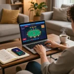 Engaging in online poker at home using link mb66 for strategic gameplay with cozy setup.