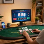 Person engaging with LV88 live dealer blackjack at home, showcasing strategic gameplay.