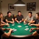 A group enjoying a poker night around a green felt table, fully engaged in gameplay at SC88