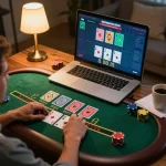Engaging in live dealer blackjack at home, highlighting a strategic approach in the online casino experience with co88.