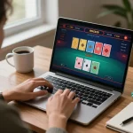 Engaging in an online blackjack game with 789winh, showcasing strategic gameplay at home setup