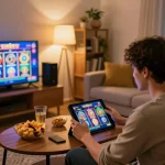 Engaged player enjoying online slots at home, highlighting 88clbgo as a top choice for casino gaming.
