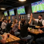 Exciting sports betting scene at 79king-vn with friends celebrating a win, showcasing live games.