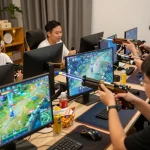 bắn cá đổi thưởng gameplay with players strategizing in an engaging home setup.