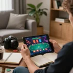 Player engaging in online poker at home with LV88 on tablet, showcasing strategic betting