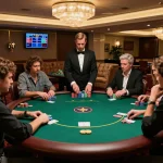 Engaged players at KP88 VIP poker game strategizing for winning hands.