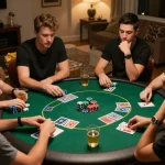 Engaged players enjoying a friendly poker game at kuwin1, showcasing strategy and camaraderie in a cozy setting.