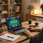 Experience okfun with strategic online gaming setup showcasing blackjack action on a laptop