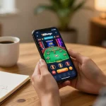 Play on the 789betgo app showing a live dealer game on a smartphone during a cozy home setting