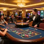 Experience the excitement at sunwin's vibrant casino with players at the roulette table.