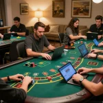 Players immersed in strategic online gaming at bj88bj casino, showcasing engaging home environment