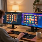 Engaging online gaming experience with Slot Malaysia on screen, featuring colorful slot interface and immersive atmosphere.