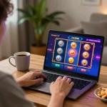 Engaging in exciting onbet online casino gameplay at home with a laptop.