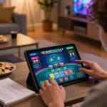 Zowin player strategically bets during online blackjack session in a cozy living room setup.