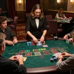 Players engaging in a thrilling blackjack game at QQ88 with a live dealer and elegant casino ambiance