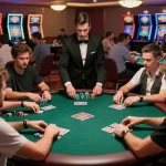 Players enjoying a live poker game at 888NEW, showcasing vibrant casino atmosphere and strategic gameplay.