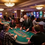Players engaging in strategic Go 88 gameplay at a casino table, vibrant atmosphere filled with excitement.