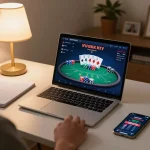 gamebaidoithuong8 online poker gaming setup showing player analyzing strategies and betting