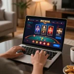Engaging online gaming interface on jun88 com laptop, showcasing poker and slots.