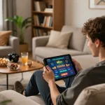 Player enjoying their favorite games on the 88vv app in a cozy home setting, highlighting responsible gambling