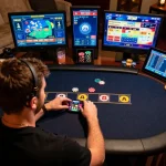 Playing a thrilling poker game on 11bet with focused strategies and online interaction.