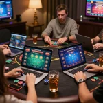 Engaged players using u888 for online casino gaming, showcasing vibrant game interfaces and cozy atmosphere.